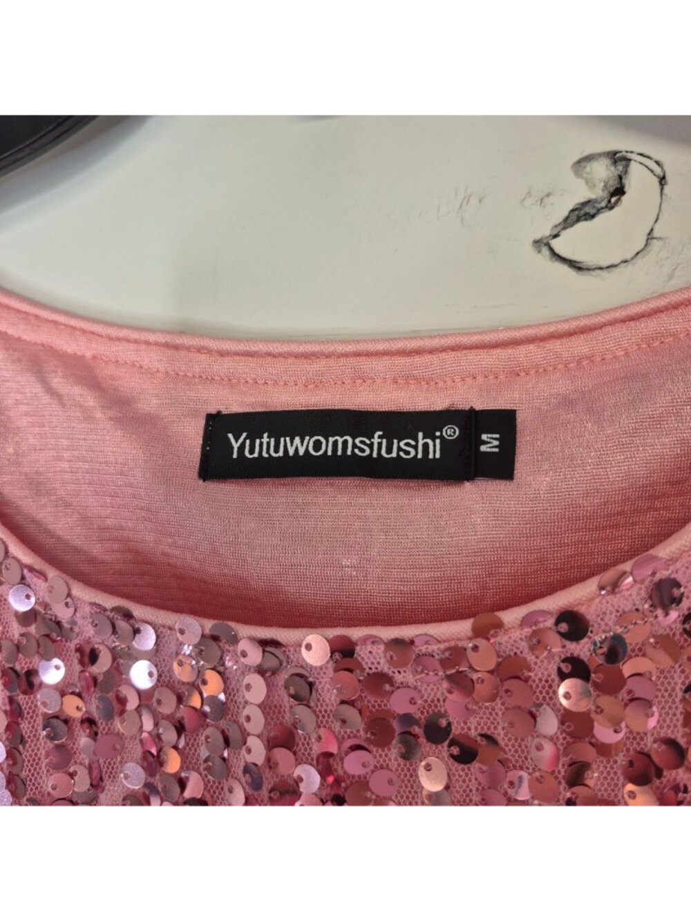 Party Pink Sequin Short Sleeve Top Size M - Picture 3 of 5